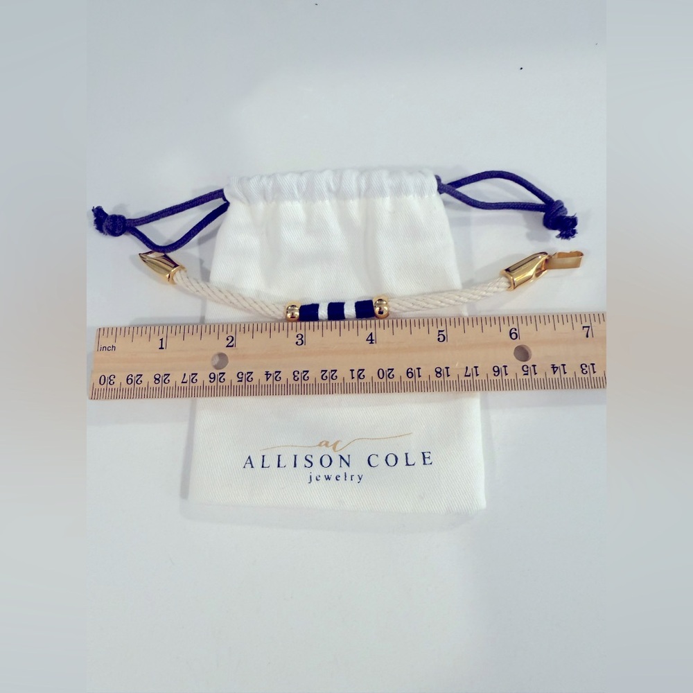 NWOT Allison Cole 7” Liberty Gold Ivory and Blue Nautical Rope Bracelet